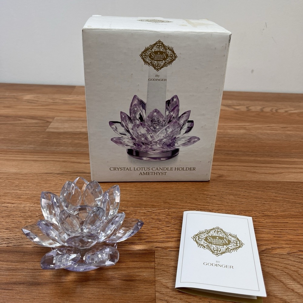 Shannon Crystal by Godinger‎ Crystal Lotus Candle Holder Amethyst Candlestick